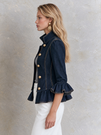 Indigo Peplum Denim Gold Button Jacket