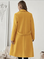 New Autumn/Winter Classic Notched Lapel Long for Women, Waist-Cinching with Tie Belt and Two-Button Design, Over-the-Knee Outerwear, Elegant Commuter Style, Draped and Structured Long-Sleeve with Side Pockets, Simple and Versatile, Slim Fit