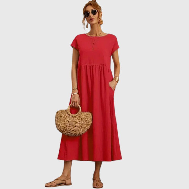 Sharon | A-Line Midi Dress with Short Sleeves for Women