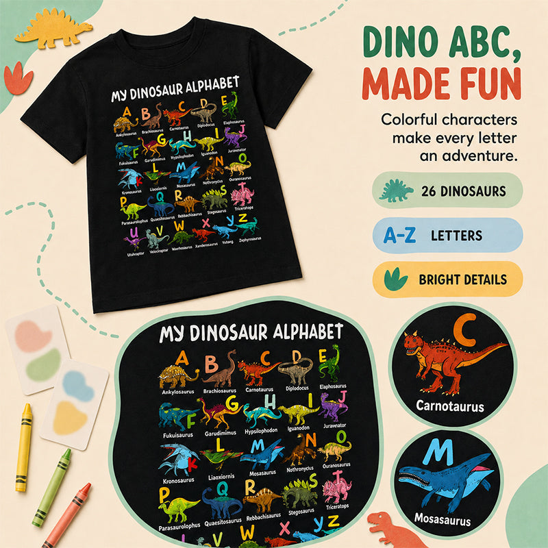🔥🎁 New Arrival: Half-Price Offer 🔥 Children's T-shirt with Dinosaur and Letter Prints