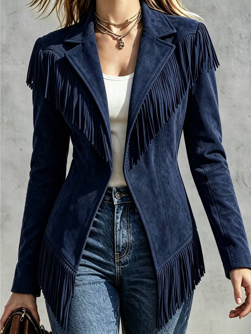 Women'S Casual Fringed Lapel Fitted Long-Sleeve Jacket - Retro And Versatile for Fall And Winter - Affordable Women'S Tops - Fall Women'S Clothing - Halloween Costumes for Women