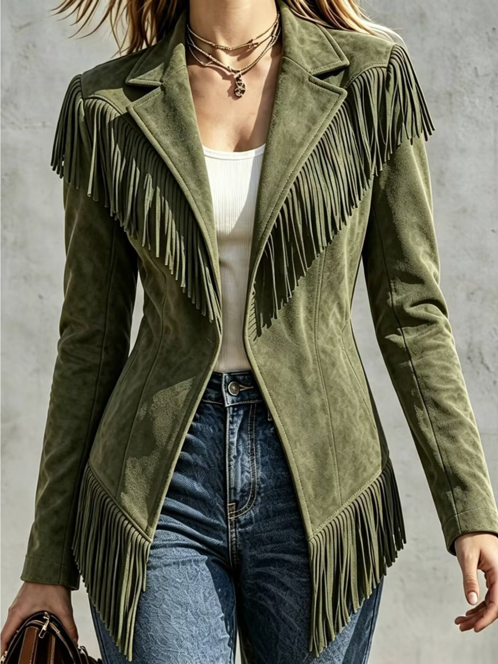 Women'S Casual Fringed Lapel Fitted Long-Sleeve Jacket - Retro And Versatile for Fall And Winter - Affordable Women'S Tops - Fall Women'S Clothing - Halloween Costumes for Women