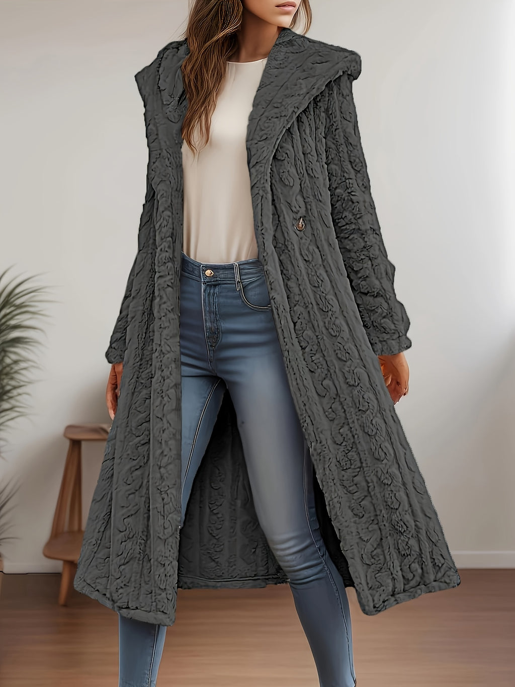 Women's Fashion Casual Hooded Faux Trim Warm Long for Autumn/Winter