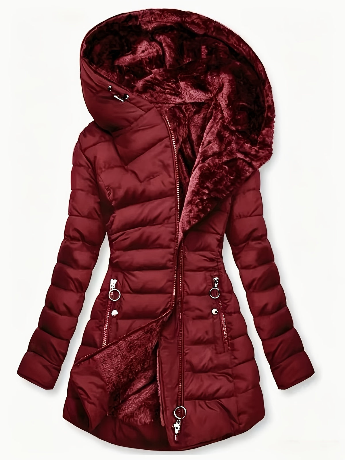 Women's Hooded Coat, Winter New Mid-Length Fleece-Lined Warm Loose, Selected Premium Fabric, Lightweight Warm Fashion Design, Contouring Fit, Suitable for Various Occasions, Whether Urban Commute Or Outdoor Leisure, Showcasing Your Unique Charm