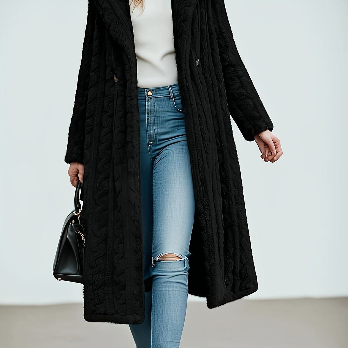 Hooded Faux-Trim Coat