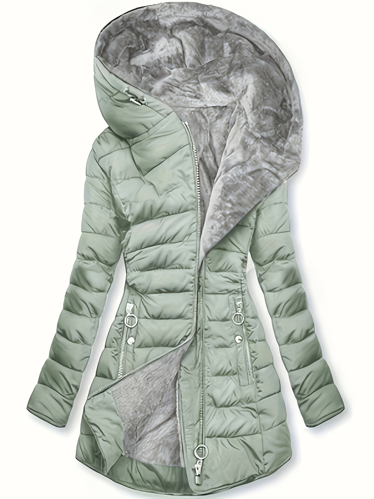 Women's Hooded Coat, Winter New Mid-Length Fleece-Lined Warm Loose, Selected Premium Fabric, Lightweight Warm Fashion Design, Contouring Fit, Suitable for Various Occasions, Whether Urban Commute Or Outdoor Leisure, Showcasing Your Unique Charm
