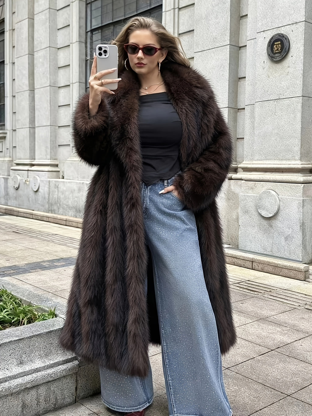 Fashionable High-End Temperament Versatile Thickened Warm Faux Mandarin Collar Loose Long Coat for Outing And Commuting, And Covering