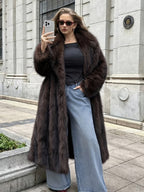 Fashionable High-End Temperament Versatile Thickened Warm Faux Mandarin Collar Loose Long Coat for Outing And Commuting, And Covering