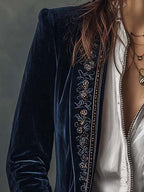 Athenaïs | Vintage Long Embroidered Navy Blue Jacket