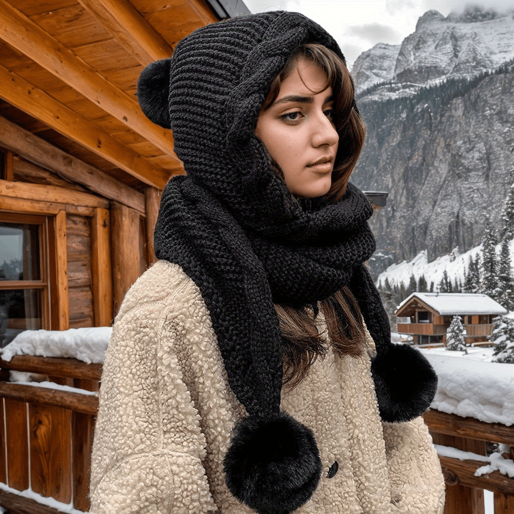 Autumn 1pc 3pcs Pom-Pom Additions Yarn Fleece Hat Women Winter All-Match Scarf All-In-One Hat Cute Pom-Pom Ear Protection Thick Warm Hat