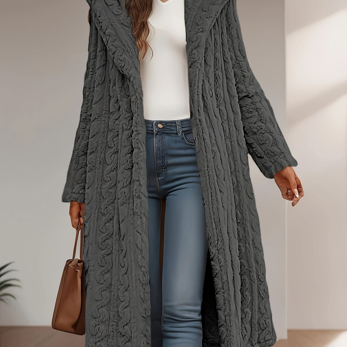 Women's Fashion Casual Hooded Faux Trim Warm Long for Autumn/Winter