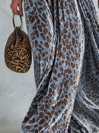 Retro-chic Blue Leopard-print Velvet Maxi Dress