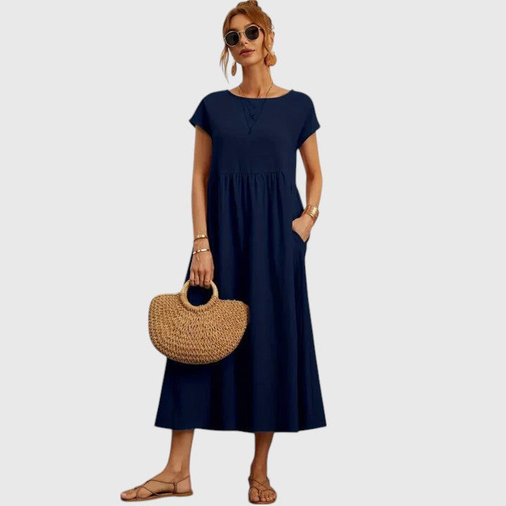 Sharon | A-Line Midi Dress with Short Sleeves for Women