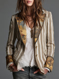 Suzanne | Striped Bohemian Blazer with Printed Collar