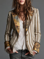 Suzanne | Striped Bohemian Blazer with Printed Collar