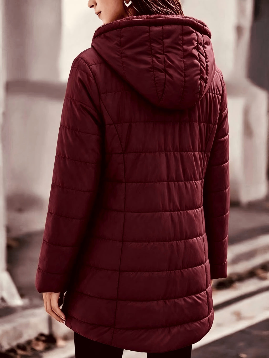 Women's Hooded Coat, Winter New Mid-Length Fleece-Lined Warm Loose, Selected Premium Fabric, Lightweight Warm Fashion Design, Contouring Fit, Suitable for Various Occasions, Whether Urban Commute Or Outdoor Leisure, Showcasing Your Unique Charm