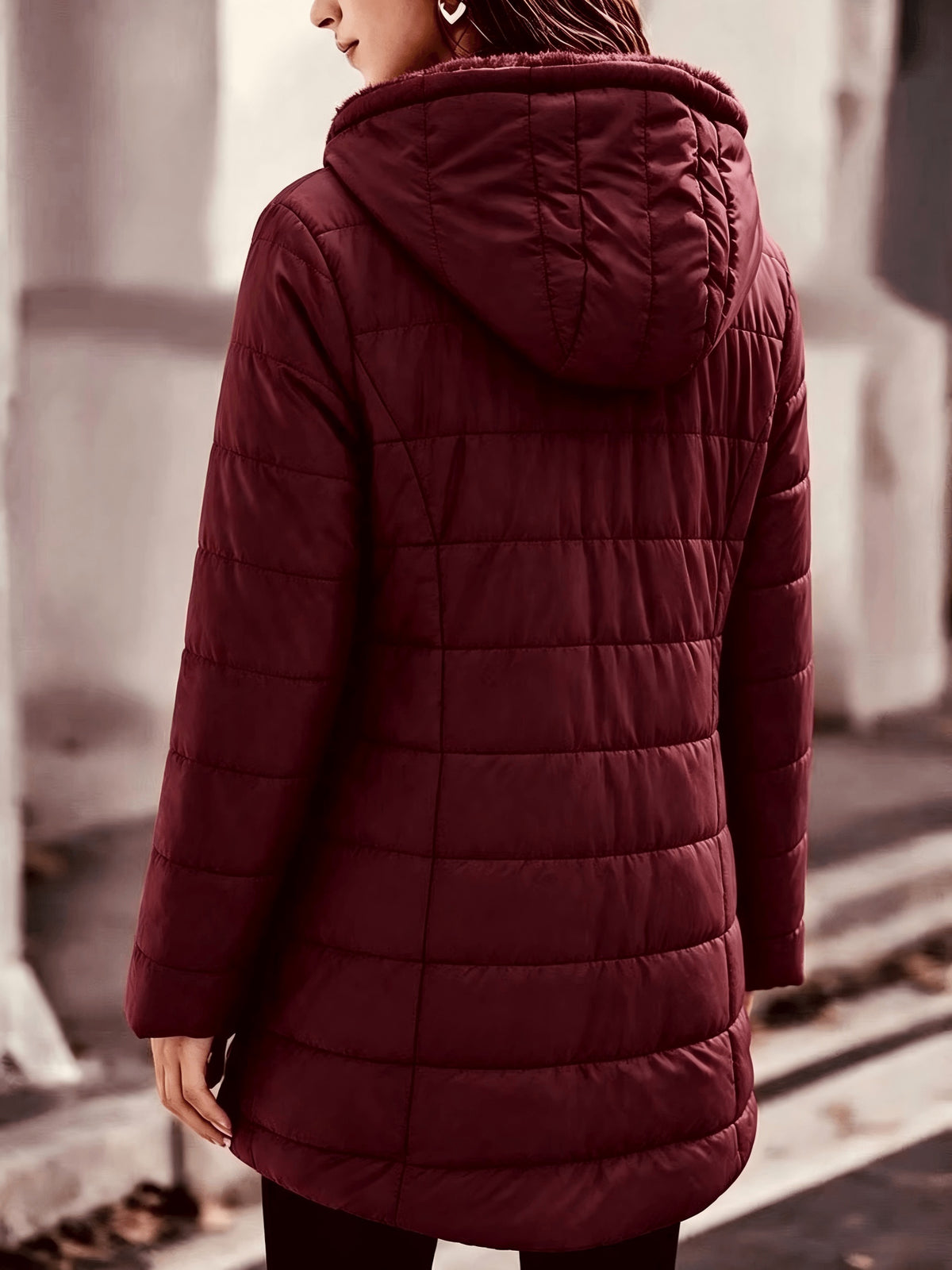Women's Hooded Coat, Winter New Mid-Length Fleece-Lined Warm Loose, Selected Premium Fabric, Lightweight Warm Fashion Design, Contouring Fit, Suitable for Various Occasions, Whether Urban Commute Or Outdoor Leisure, Showcasing Your Unique Charm