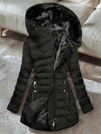 Women's Hooded Coat, Winter New Mid-Length Fleece-Lined Warm Loose, Selected Premium Fabric, Lightweight Warm Fashion Design, Contouring Fit, Suitable for Various Occasions, Whether Urban Commute Or Outdoor Leisure, Showcasing Your Unique Charm