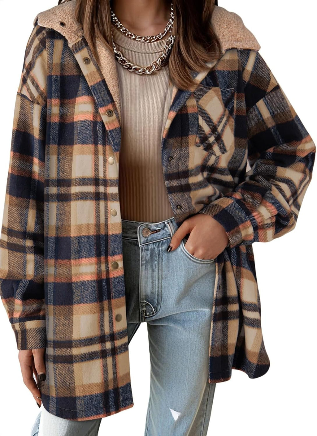 Hooded Fleece Plaid Shacket