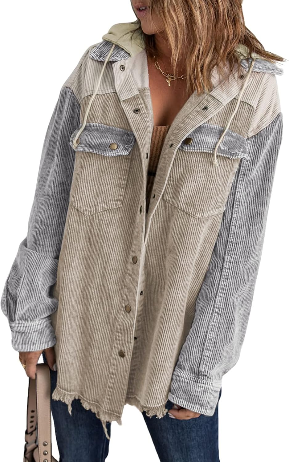 Corduroy Color Block Shacket