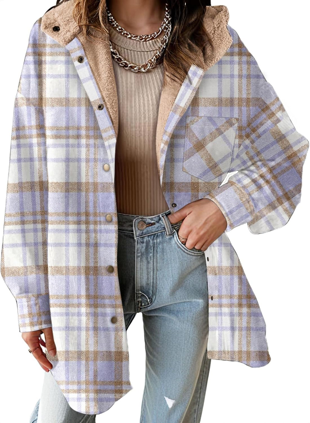 Hooded Fleece Plaid Shacket