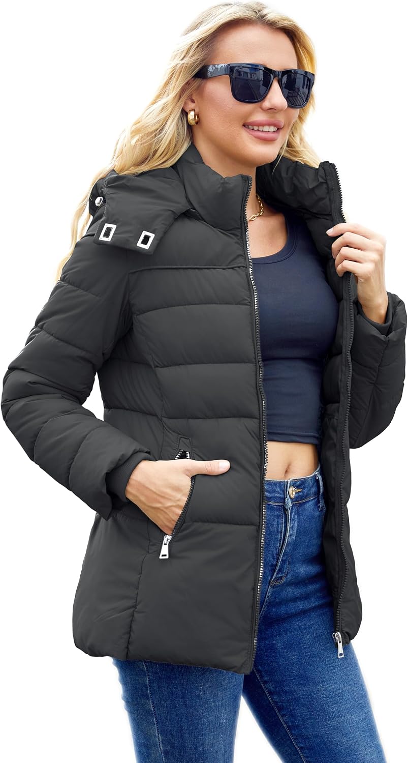 Packable Puffer with Hood Warm Lightweight