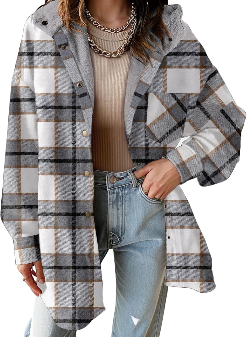 Hooded Fleece Plaid Shacket