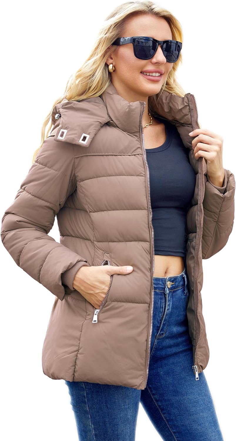 Packable Puffer with Hood Warm Lightweight