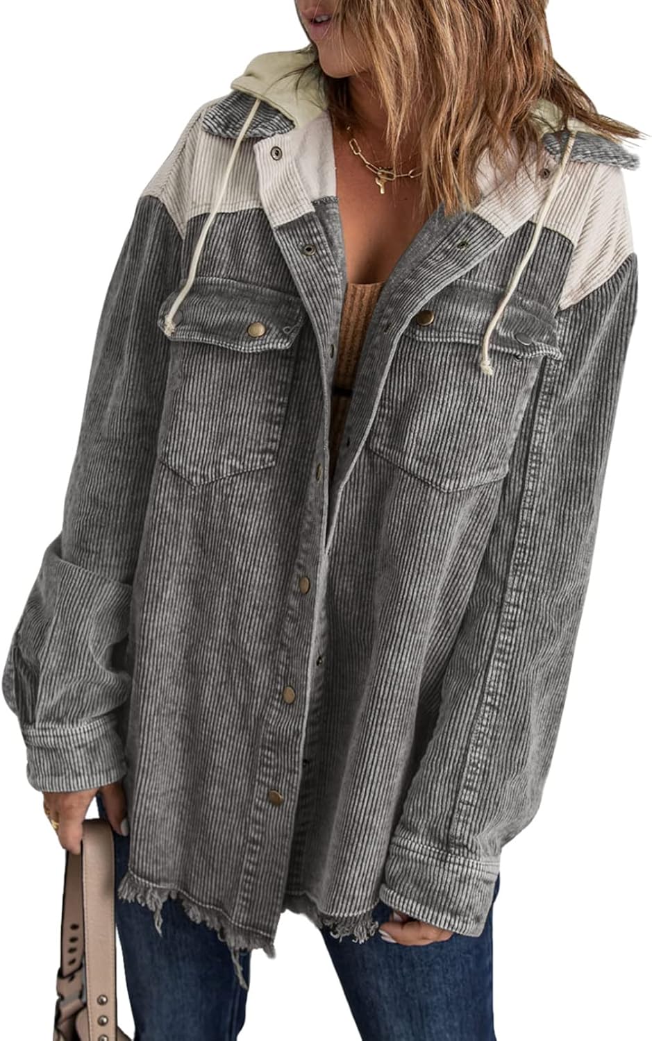 Corduroy Color Block Shacket