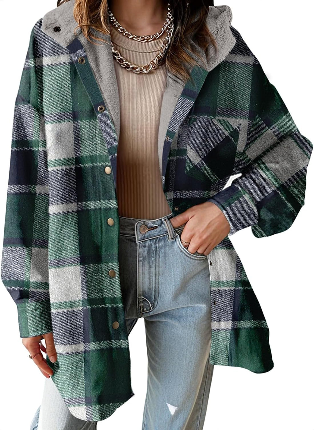 Hooded Fleece Plaid Shacket