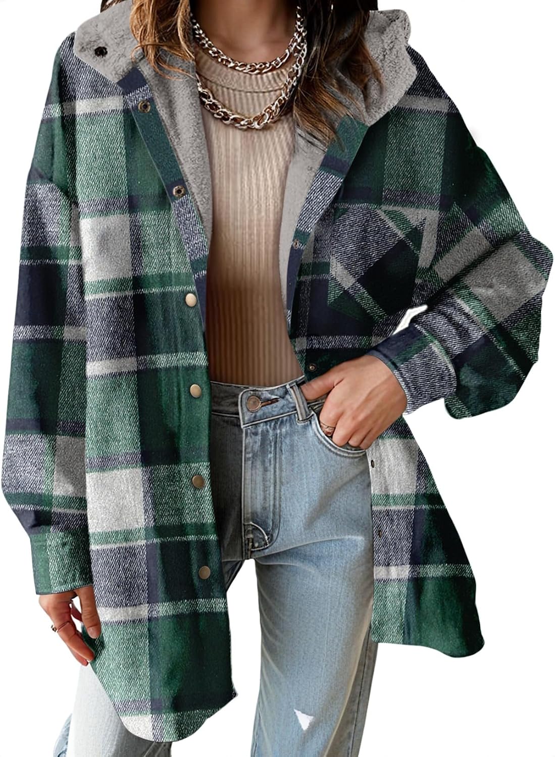 Hooded Fleece Plaid Shacket