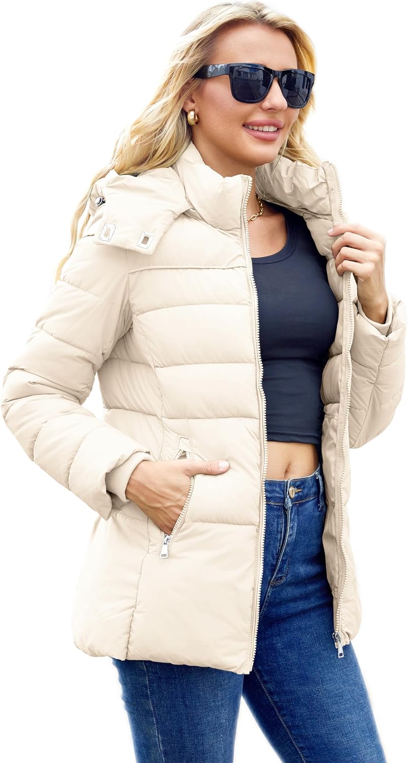 Packable Puffer with Hood Warm Lightweight