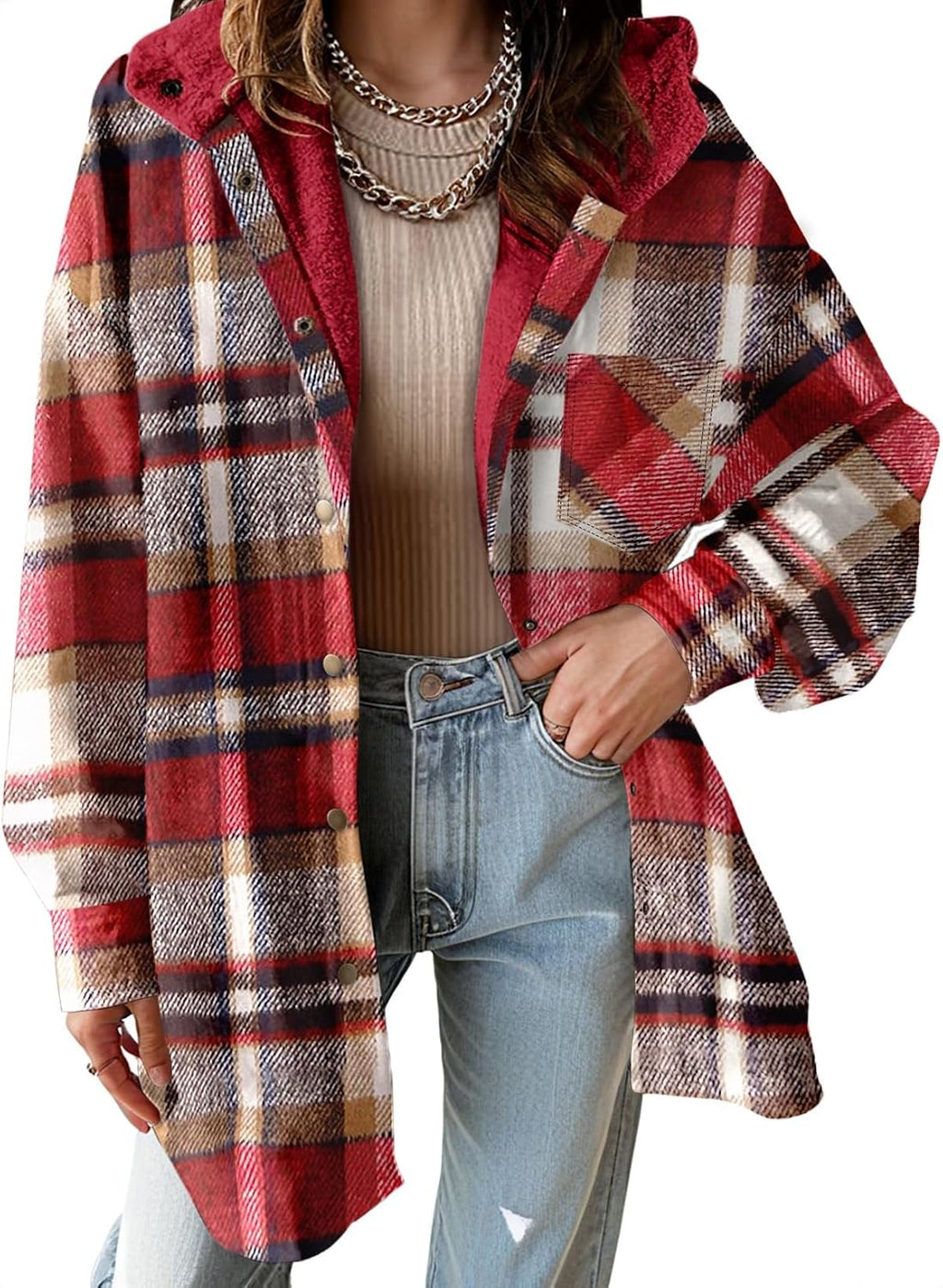 Hooded Fleece Plaid Shacket