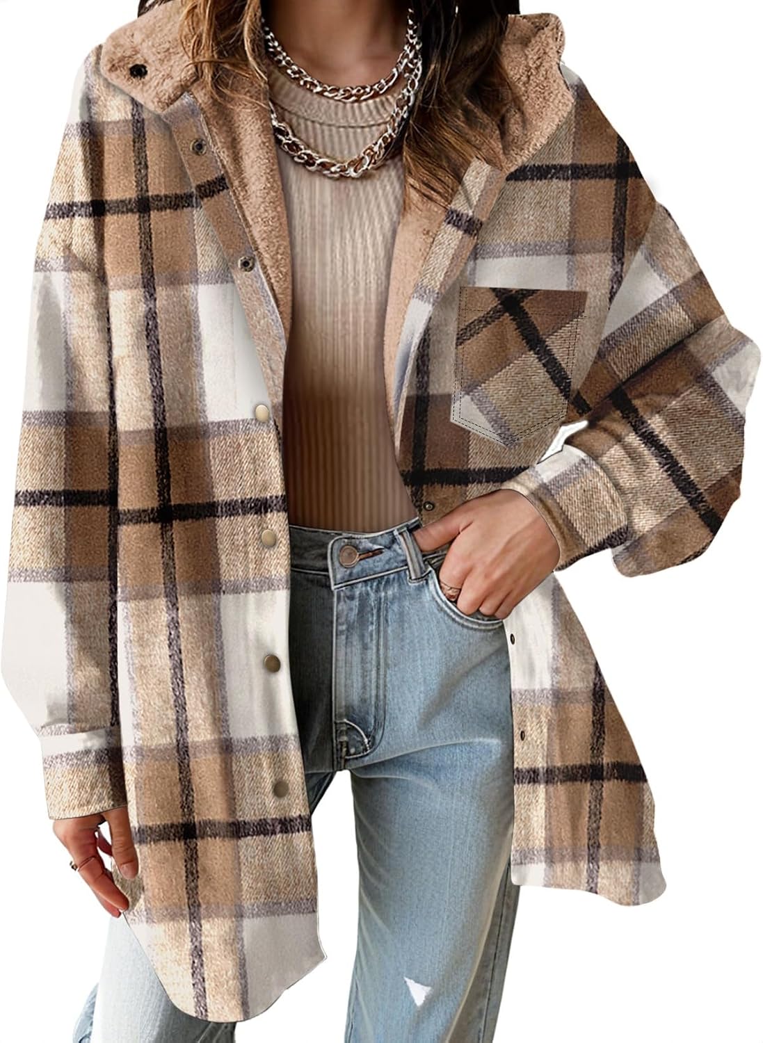 Hooded Fleece Plaid Shacket