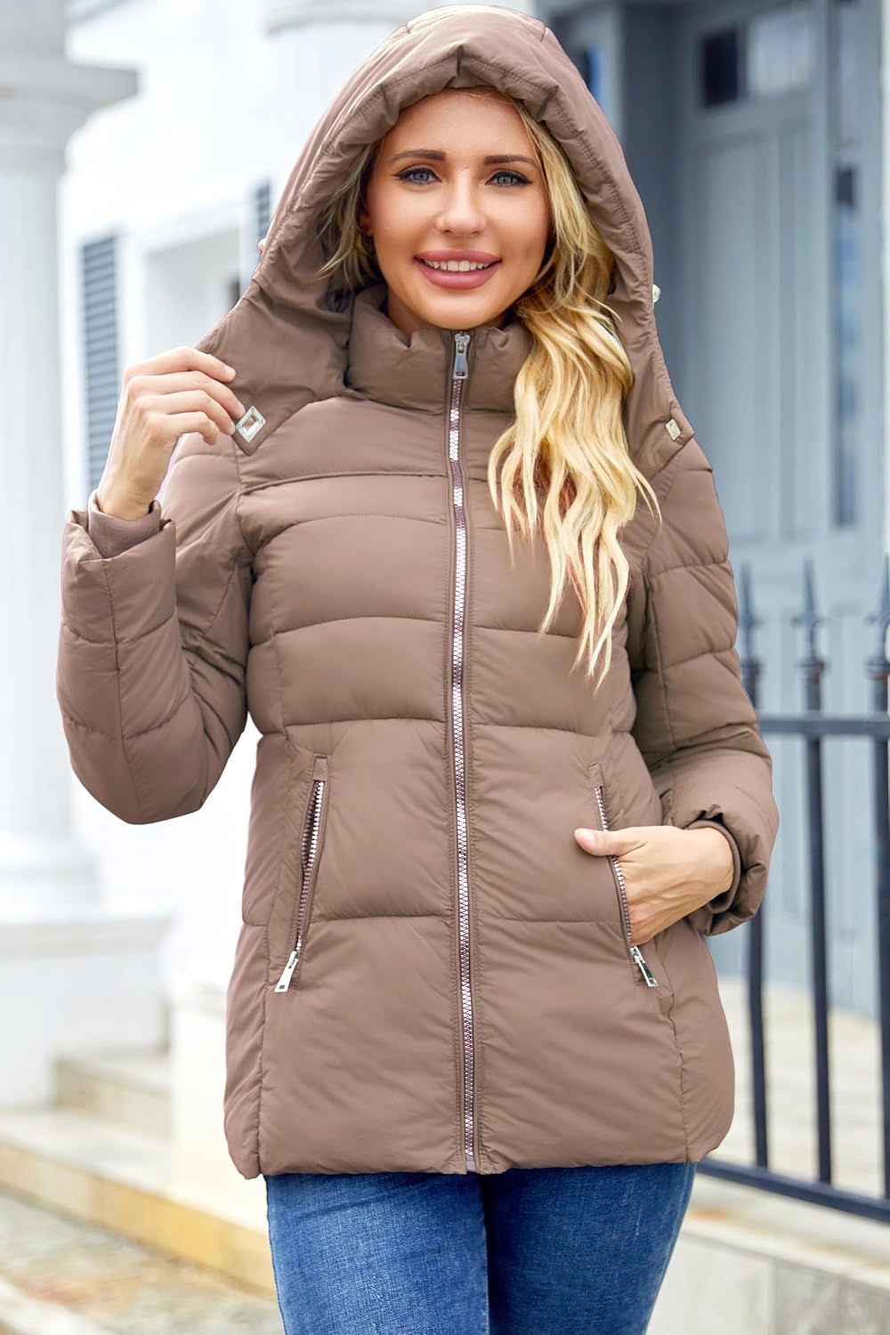 Packable Puffer with Hood Warm Lightweight