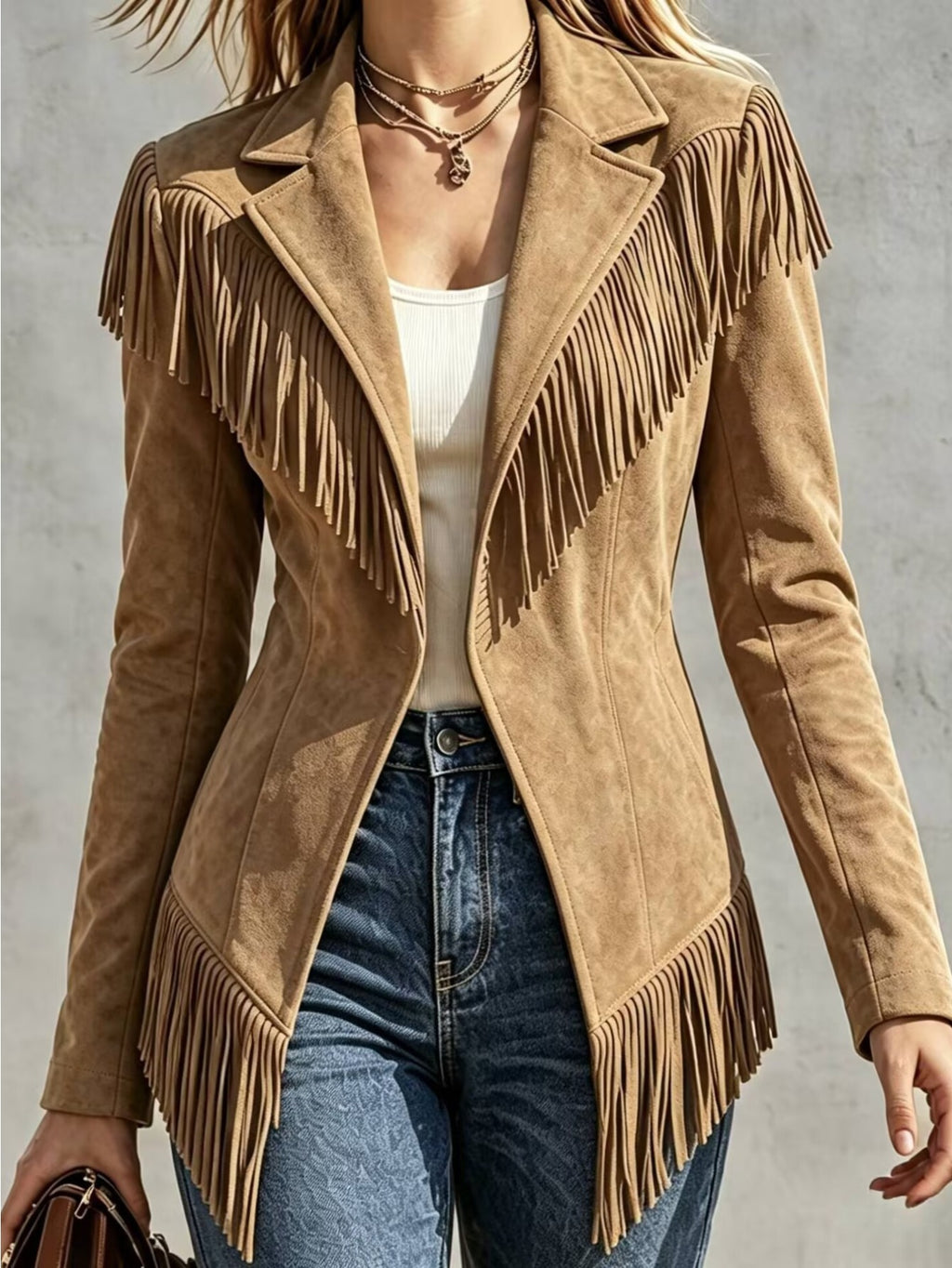 Women'S Casual Fringed Lapel Fitted Long-Sleeve Jacket - Retro And Versatile for Fall And Winter - Affordable Women'S Tops - Fall Women'S Clothing - Halloween Costumes for Women