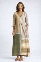 Nova | V-Neck Striped Linen Midi Dress for Women