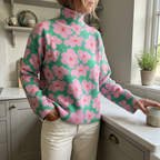 Aspen | Floral Roll Neck Knit Sweater for Women