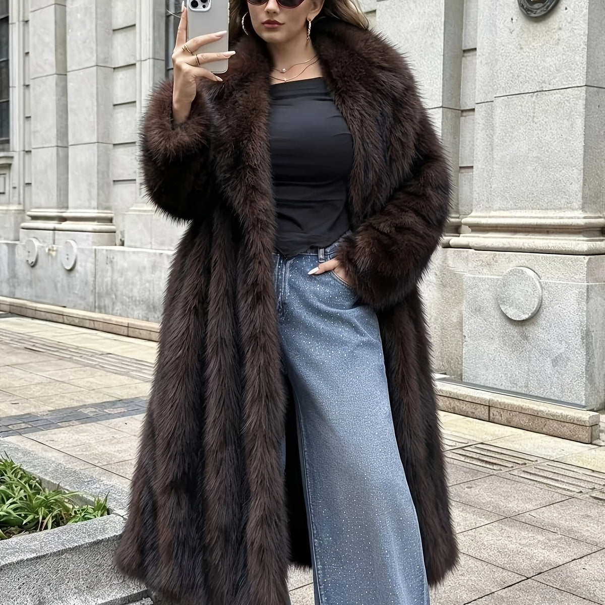 Fashionable High-End Temperament Versatile Thickened Warm Faux Mandarin Collar Loose Long Coat for Outing And Commuting, And Covering