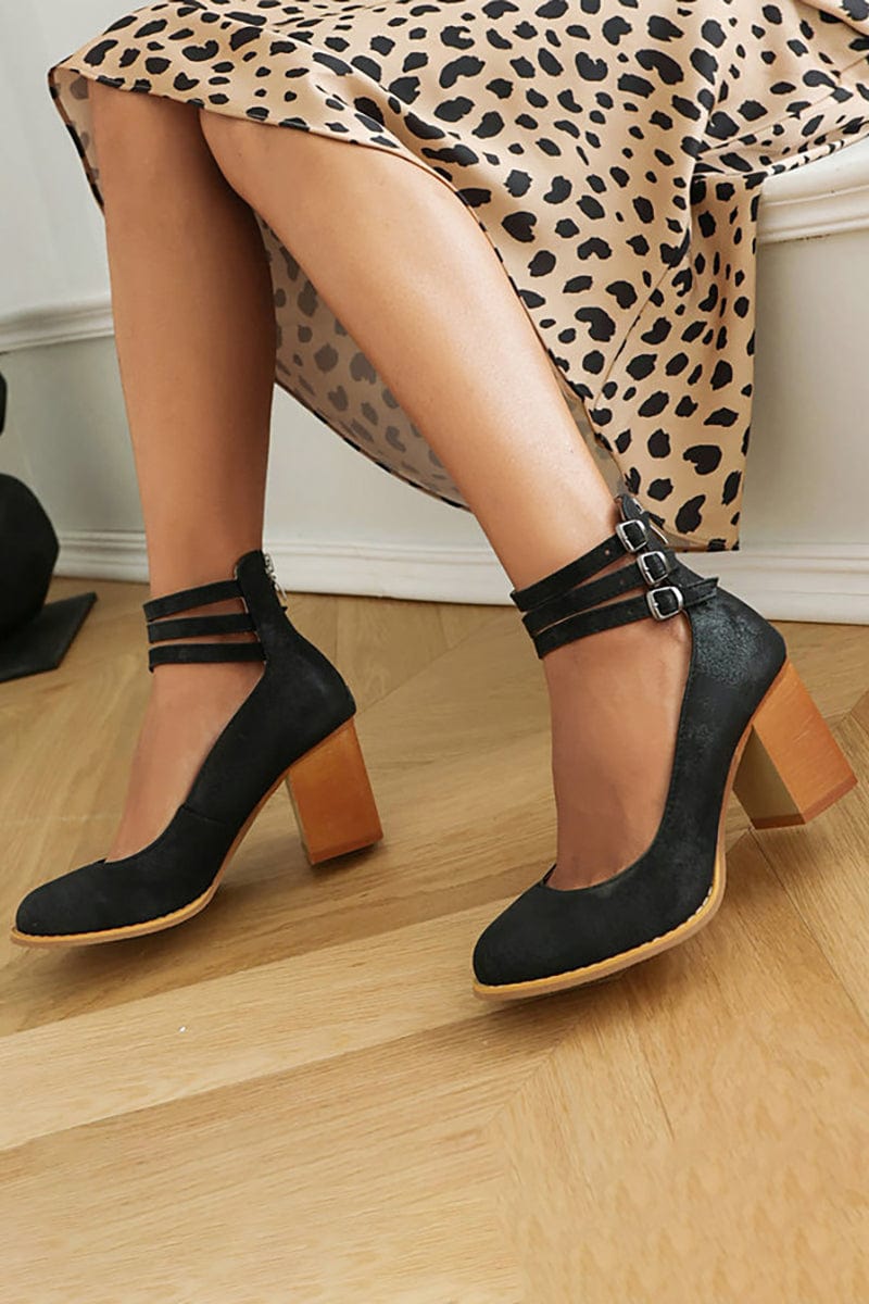 Johanna | Triple Buckle Block Heel Ankle Boots for Women