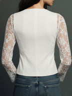 Noémie | Black Blazer Top with Semi-Transparent Sleeves