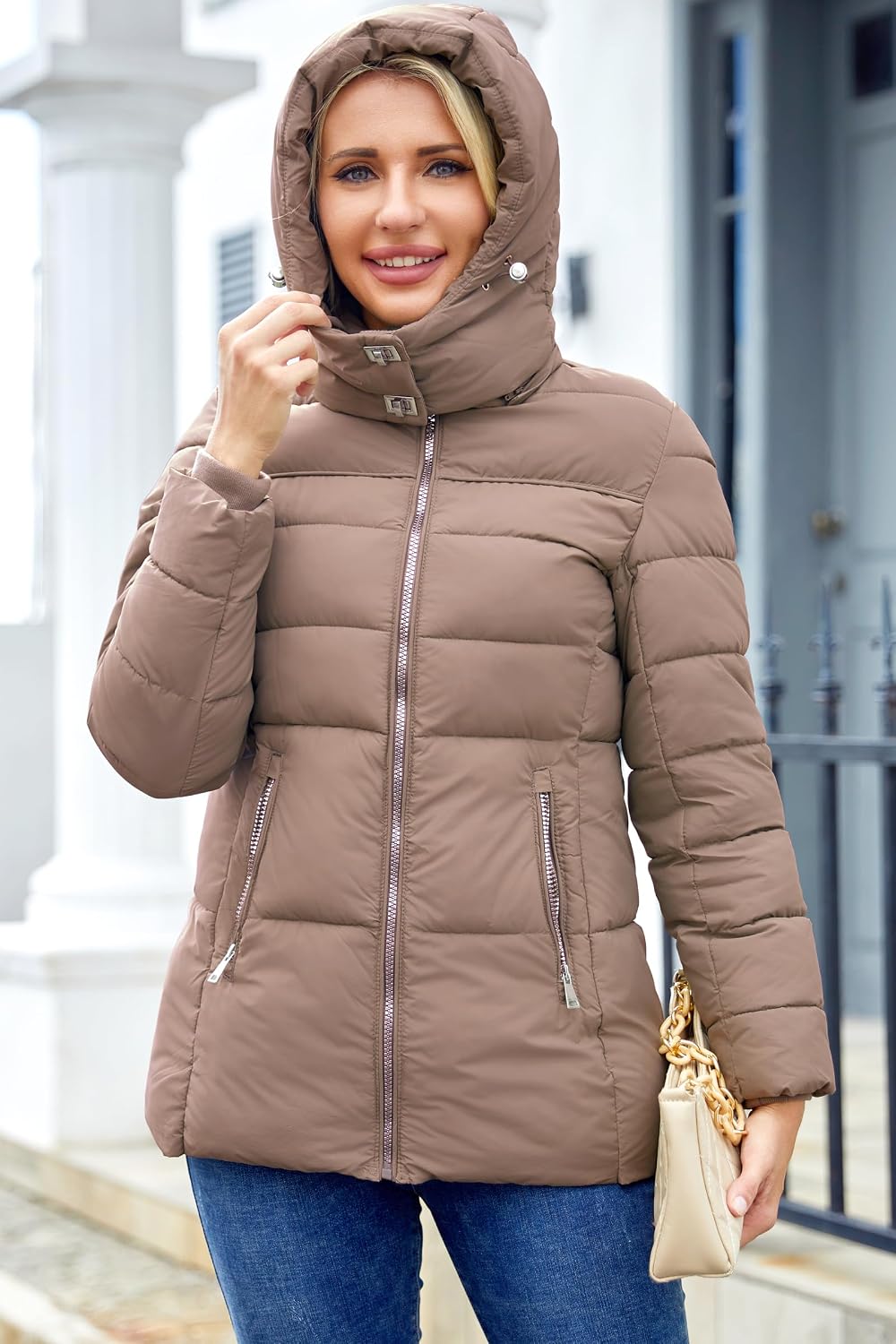 Packable Puffer with Hood Warm Lightweight