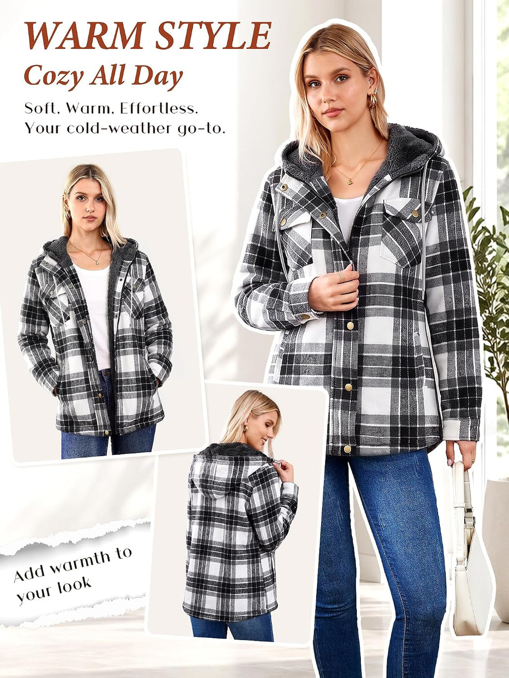 Sherpa Hooded Plaid Jacket