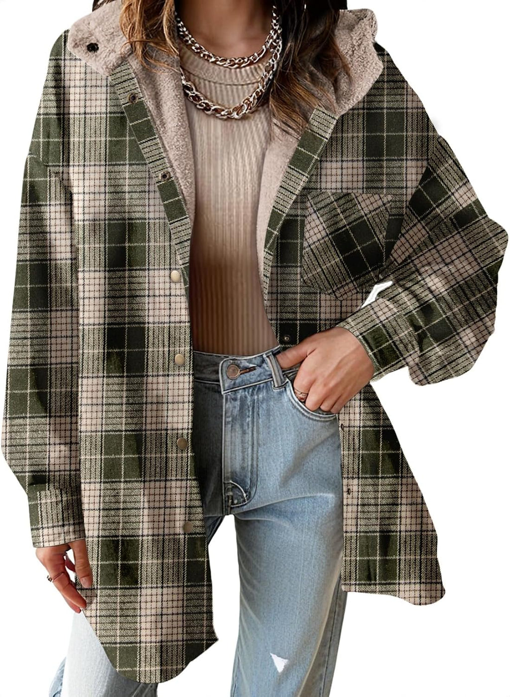 Hooded Fleece Plaid Shacket