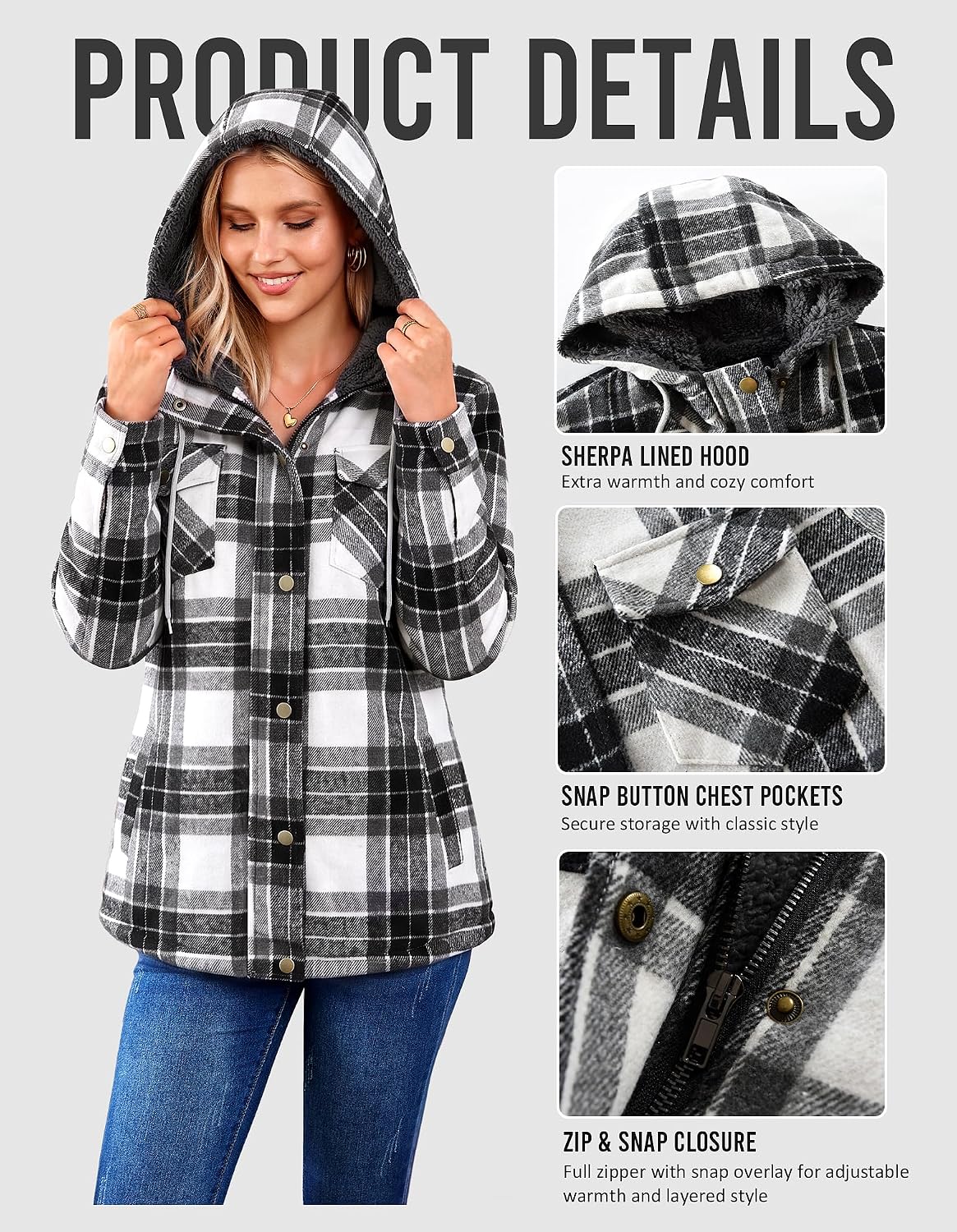 Sherpa Hooded Plaid Jacket