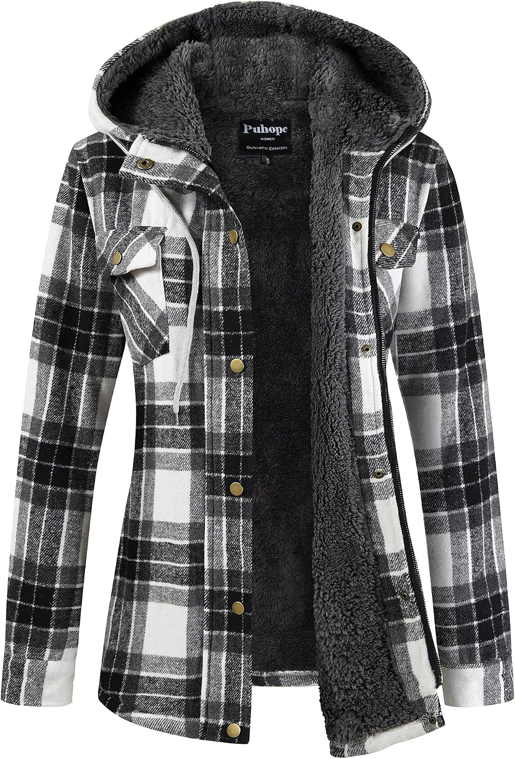 Sherpa Hooded Plaid Jacket