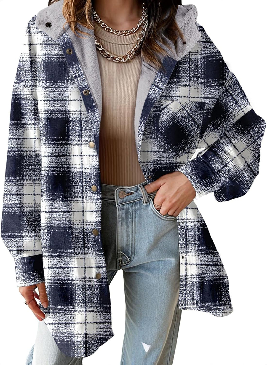 Hooded Fleece Plaid Shacket
