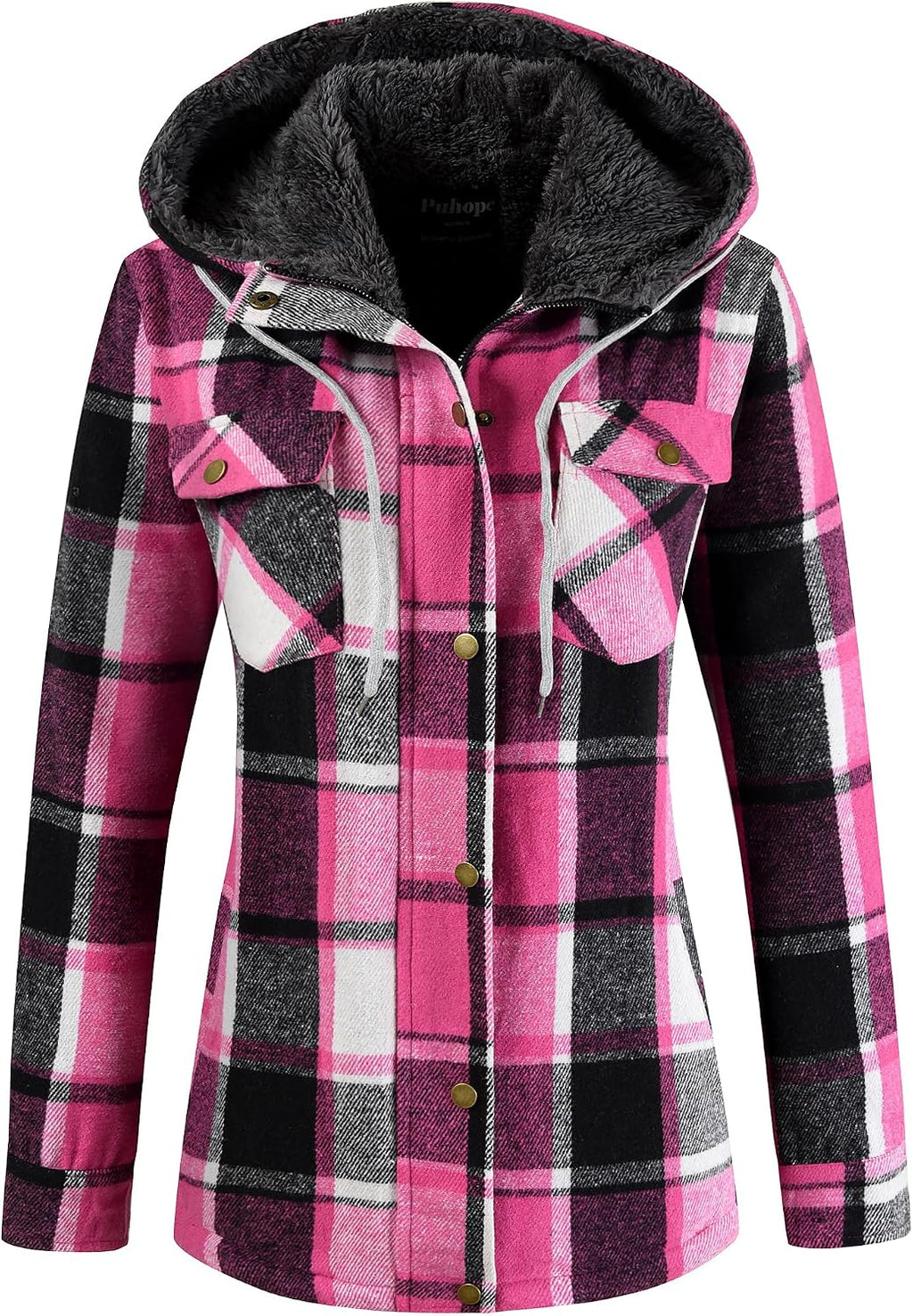 Sherpa Hooded Plaid Jacket