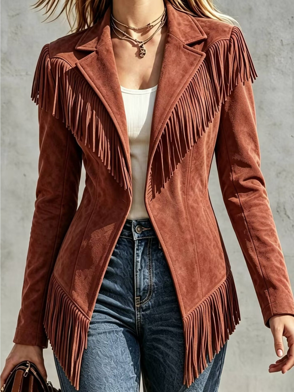 Women'S Casual Fringed Lapel Fitted Long-Sleeve Jacket - Retro And Versatile for Fall And Winter - Affordable Women'S Tops - Fall Women'S Clothing - Halloween Costumes for Women