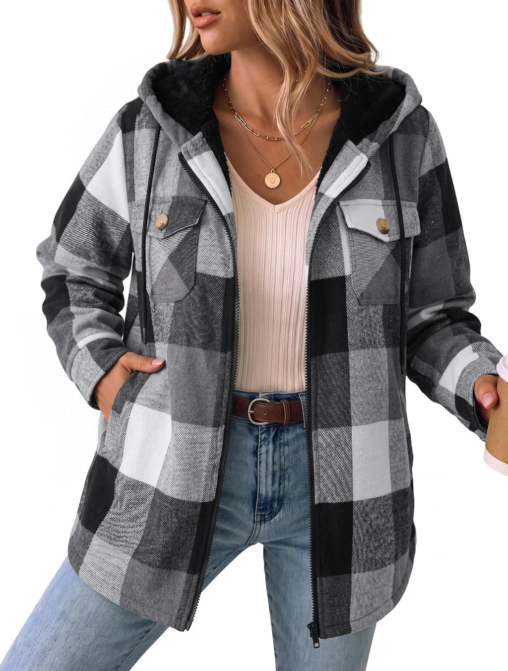 Fleece Lined Hooded Shacket